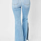 Judy Blue Full Size Mid Rise Raw Hem Slit Flare Jeans