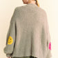 Davi & Dani Fuzzy Smile Open Front Long Sleeve Cardigan