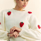 Davi & Dani Crochet Strawberry Round Neck Sweater