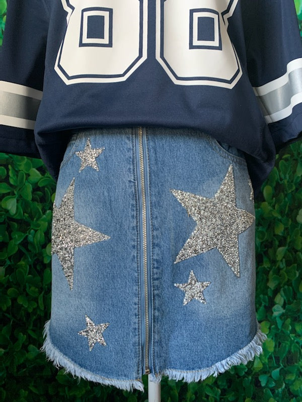 Denim Star Patch Skirt - bluehighlandbtq