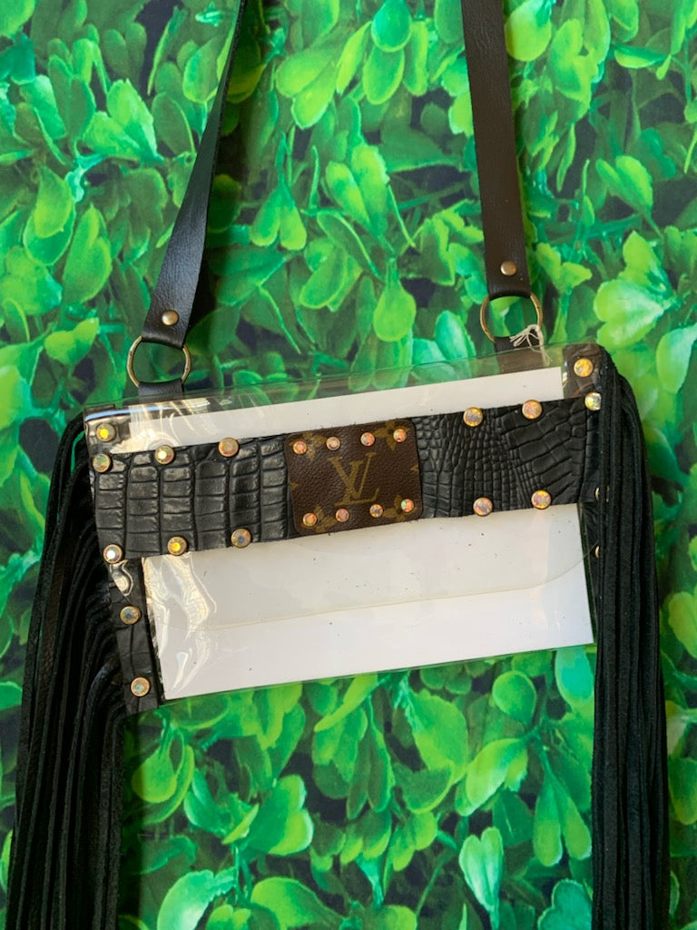 LV Clear Fringe Stadium Crossbody - Black Leather - bluehighlandbtq