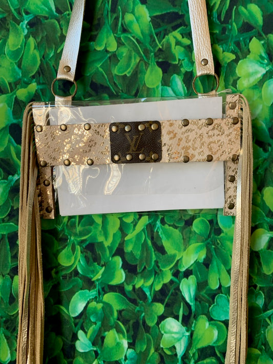 LV Clear Fringe Stadium Crossbody - Cream & Gold Leopard - bluehighlandbtq